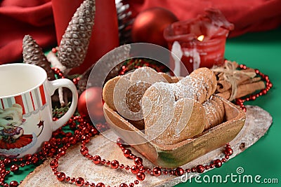 Swedish pepparkakor heart shaped thins cookies Stock Photo