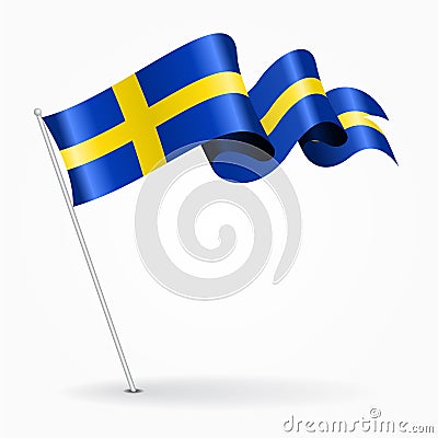 Swedish pin wavy flag. Vector illustration. Vector Illustration