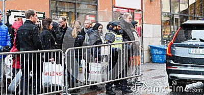 Swedish police closes gate to Stockholm Concert Hall, Hotorget Editorial Stock Photo