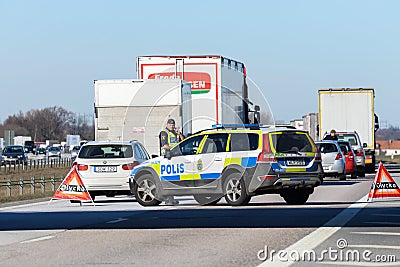 Swedish police on highway Editorial Stock Photo