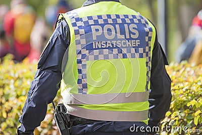 Swedish Police task force commander with Reflective Vest Stock Photo