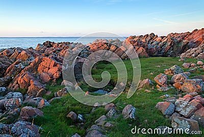 Swedish rocky coast at the sunset Stock Photo