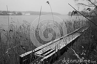 Swedish Winter Landscape In Black And White Stock Photo