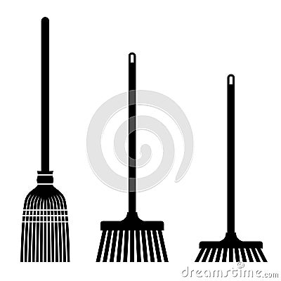 Sweeping broom black symbols Vector Illustration