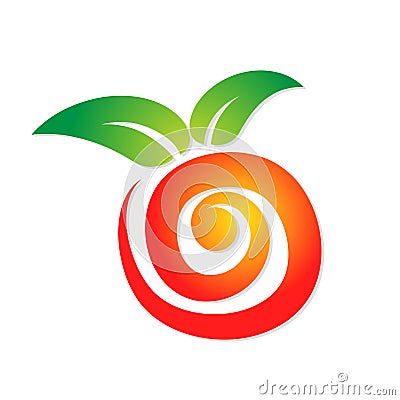 Sweet abstract red apple logo with green leaf for your design, s Vector Illustration