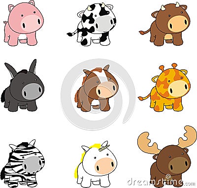 Sweet animals baby cartoon set pack set Vector Illustration