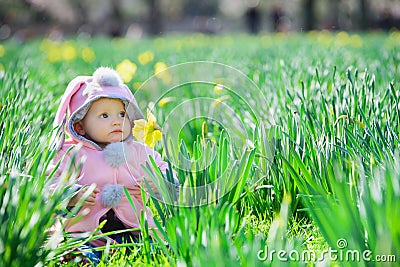 Sweet baby girl in park Stock Photo