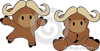 Sweet baby ox cartoon set Vector Illustration
