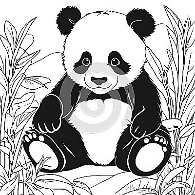 Sweet Baby Panda Coloring Book: Nature-Themed Kids' Fun Stock Photo
