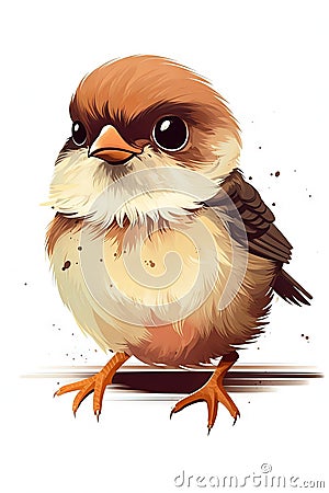 Sweet Baby Sparrow Illustration for Invitations and Scrapbooking. Stock Photo