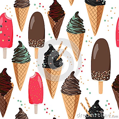 Realistic ice cream seamless pattern. Sweet background. Vector Illustration