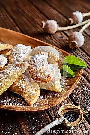 Sweet baked dumplings stuffed with poppy seeds Stock Photo