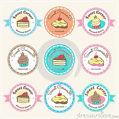 Sweet bakery badge label and logo Vector Illustration