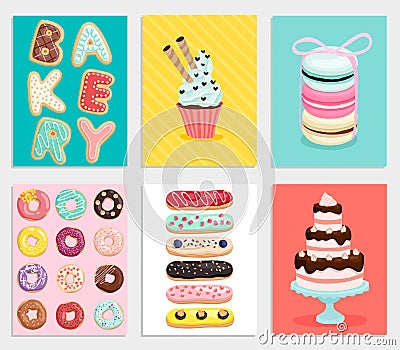 Sweet bakery card set. Vector Illustration