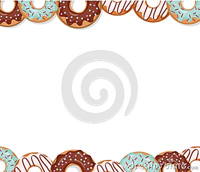 Sweet bakery design template. Cartoon donut borders. Vector Illustration