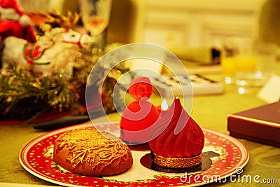 Sweet beautiful dessert cupcake lay on porcelain plate Stock Photo