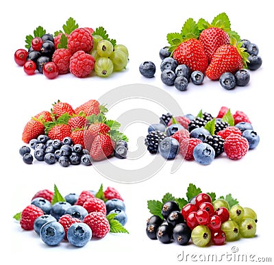 Sweet berries mix .Collage of berries Stock Photo