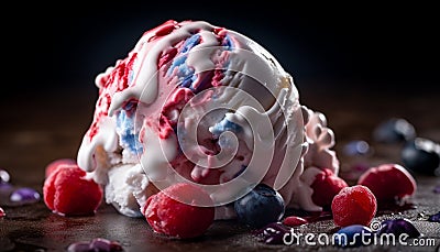 Sweet berry ice cream with chocolate indulgence generated by AI Stock Photo