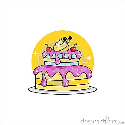 Sweet birthday cake, Colorful holiday desserts, White background Vector Illustration