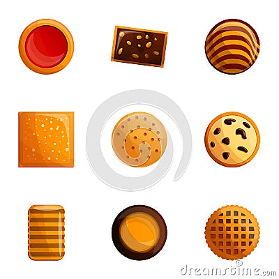 Sweet biscuit icon set, cartoon style Vector Illustration