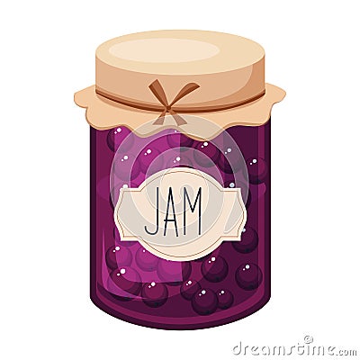 Sweet Black Currant Purple Jam Glass Jar Filled With Berry With Template Label Illustration Vector Illustration