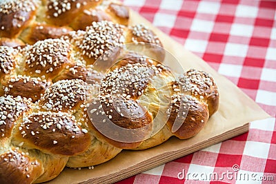 Sweet braided bread loafs Stock Photo