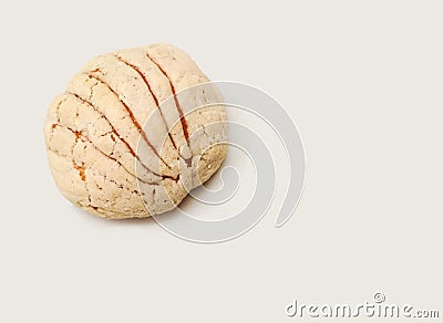 Sweet bread called vanilla concha, white background. copy space Stock Photo