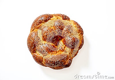 Easter greek tsoureki braid, sweet bread brioche overhead isolated on white Stock Photo