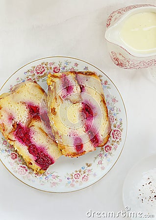 Sweet bread pudding with cherry Stock Photo