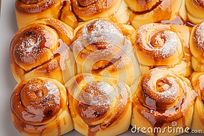 Sweet bun rolls baked to perfection, oozing with chocolate filling Stock Photo