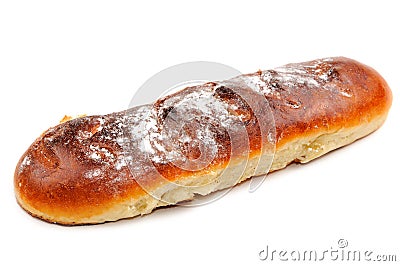 Sweet Bun Sprinkled with Powdered Sugar Isolated on White Background Stock Photo