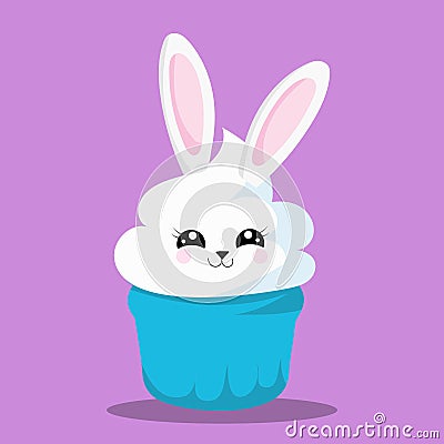 SWEET BUNNY CUPCAKE BLUE 04 Vector Illustration