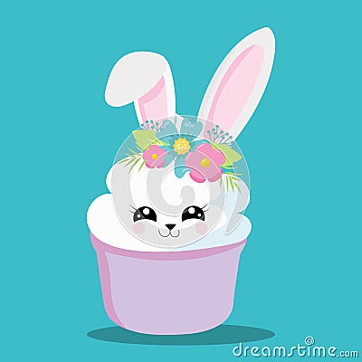 SWEET BUNNY CUPCAKE PINK 05 Vector Illustration