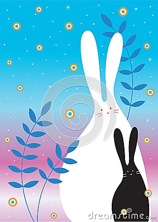 Sweet bunny garden Vector Illustration