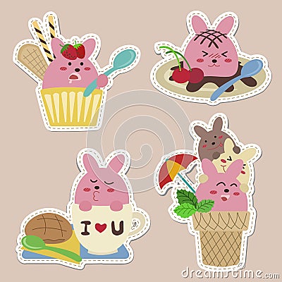 Sweet bunny stickers Vector Illustration