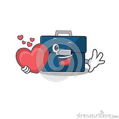 A sweet business suitcase cartoon character style holding a big heart Vector Illustration