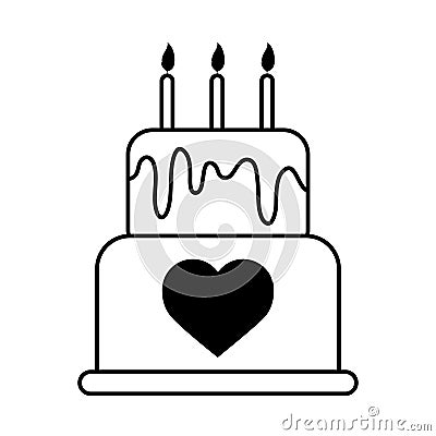 Sweet cake celebration love heart romantic passion feeling linear style icon Vector Illustration