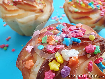 sweet cake on a colored background brightly confectionery birthday Stock Photo