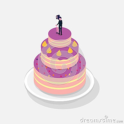 Sweet Cake isometric 3D icon. Vector Illustration