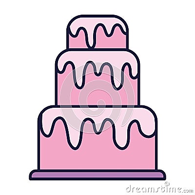 Sweet cake with melted cream dessert cartoon icon style design Vector Illustration