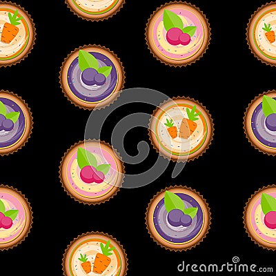 Sweet Cakes with Berry and Carrot Seamless Pattern Background Vector Illustration