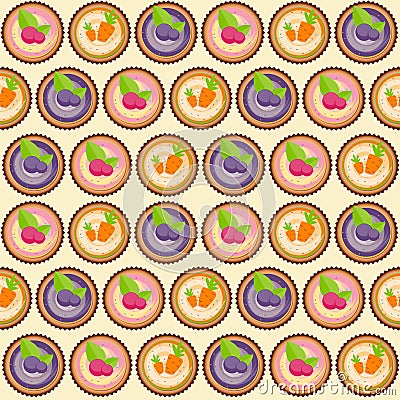 Sweet Cakes with Berry and Carrot Seamless Pattern Background Vector Illustration