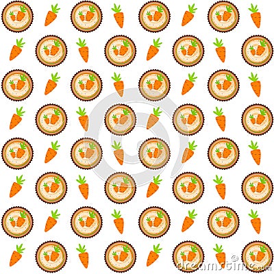 Sweet Cakes with Carrot Seamless Pattern Background Vector Illus Vector Illustration