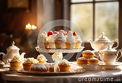 Sweet cakes mix for tea break Stock Photo