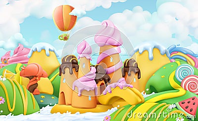 Sweet candy land. 3d vector cartoon background. Vector Illustration