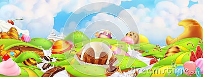 Sweet candy land. Panorama landscape, vector Vector Illustration