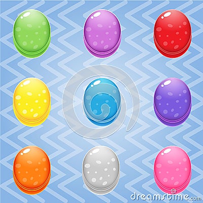 Sweet candy match3 Oval block puzzle button glossy jelly. Vector Illustration