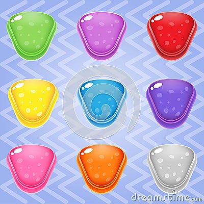 Sweet candy match3 Triangle block puzzle button glossy jelly. Vector Illustration