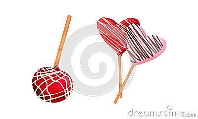 Sweet Candy and Sugary Lollipop as Saint Valentine Day Festive Attributes and Symbols Vector Set Vector Illustration