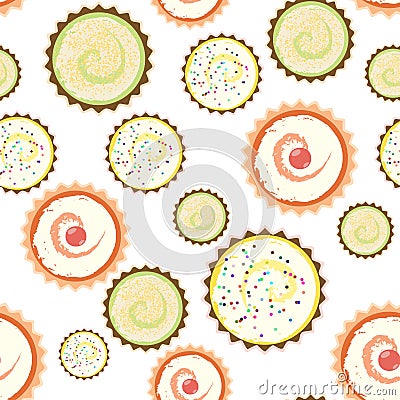 Sweet cape cakes pattern on white background. Seamless. Vector Illustration